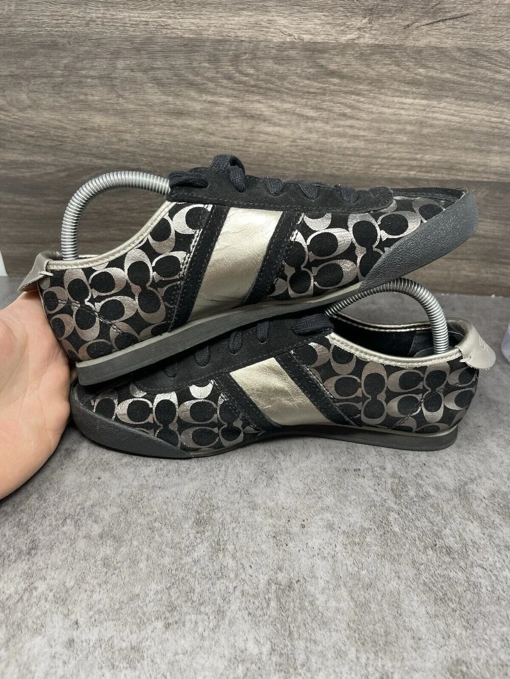 Coach Meagan Sneakers Womens Size 8.5 Black Silver Low Top Lace Up